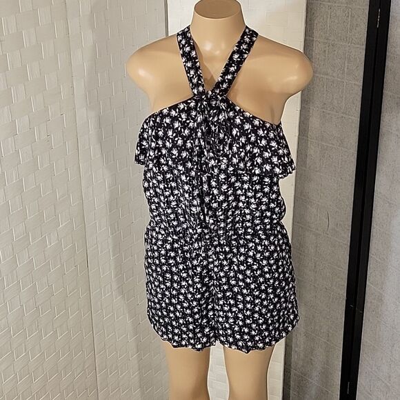 ANN TAYLOR LOFT HALTER FLORAL PRINT DESIGN TIE NECK SLEEVELESS WOMEN"S ROMPER - Picture 12 of 14